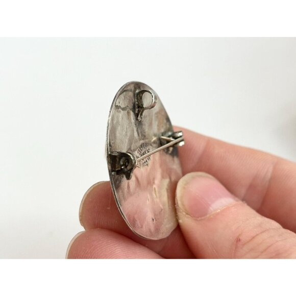 Taxco Sterling Silver Abalone Mexican Round Abstract Vintage Brooch Pendant - Picture 9 of 10